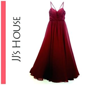 JJ's House Cabernet Wine Chiffon Ruched Bodice Long Gown